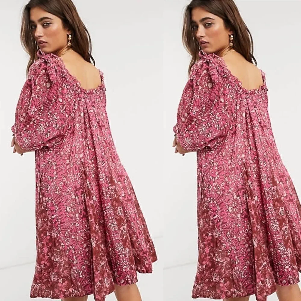 Free People jet set floral bardot mini dress